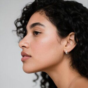 Tulle Textured Silver Woven Sparkle Huggie Hoops